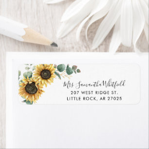 Sunflower Bloemen Modern Script Retouradres Etiket