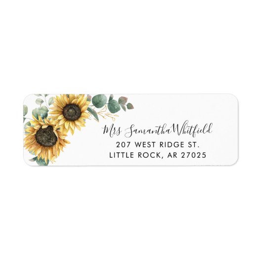 Sunflower Bloemen Modern Script Retouradres Etiket (Voorkant)