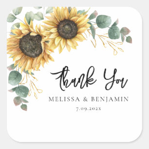 Sunflower Bloom Script Bruiloft Dank u Vierkante Sticker