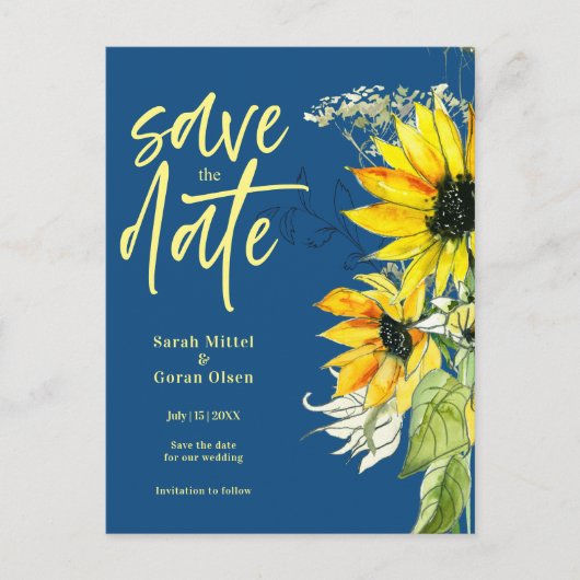 Sunflower Blue Enregistrer la date Invitation (Devant)