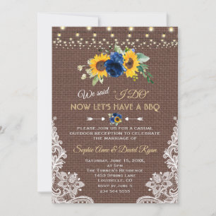Sunflower Blue Floral Lace Burlap Wedding I DO BBQ Kaart