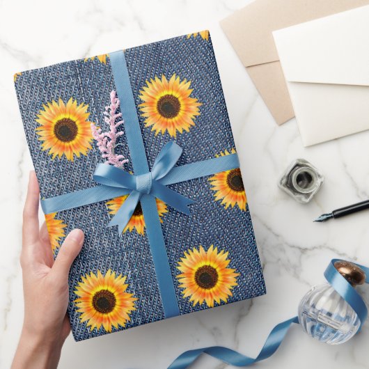 Sunflower Blue Jean Denim Cadeaupapier (Geschenken)