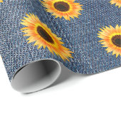 Sunflower Blue Jean Denim Cadeaupapier (Rol Hoek)