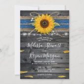 Sunflower Blue Lace Rustic Wood Wedding Kaart (Voorkant)