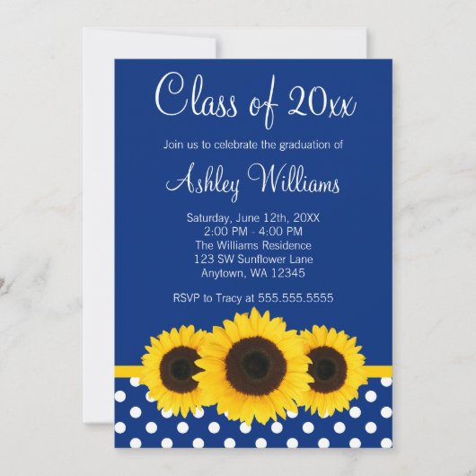 Sunflower Blue Pois Faire-part de graduation (Devant)