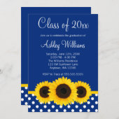 Sunflower Blue Pois Faire-part de graduation (Devant / Derrière)