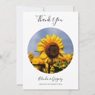 Sunflower Blue Sky Rustic Wedding Bedankkaart