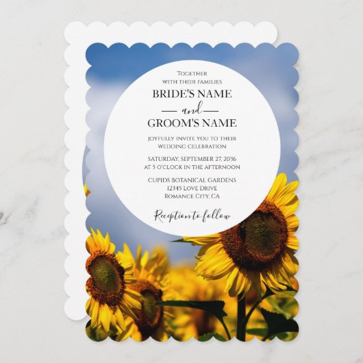 Sunflower Blue Sky Rustic Wedding Invitations (Devant / Derrière)