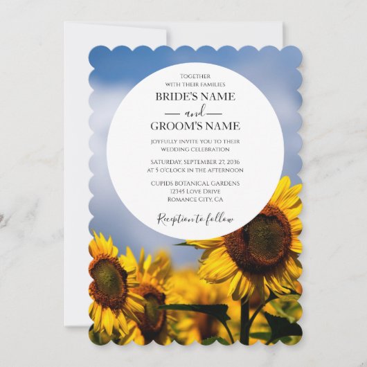 Sunflower Blue Sky Rustic Wedding Invitations (Devant)