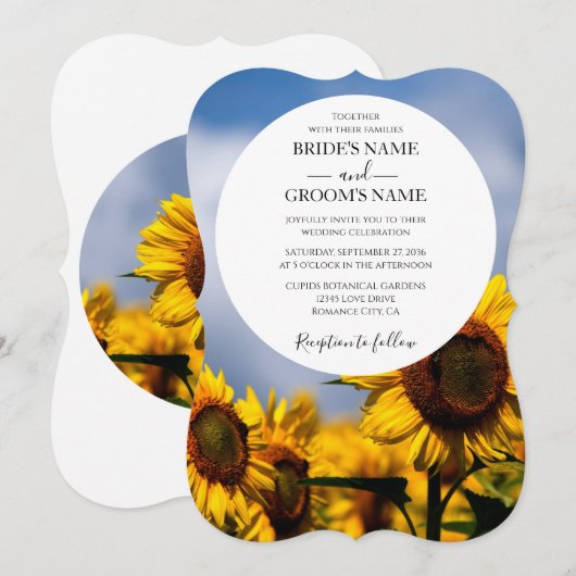 Sunflower Blue Sky Rustic Wedding Invitations Kaart (Voorkant / Achterkant)
