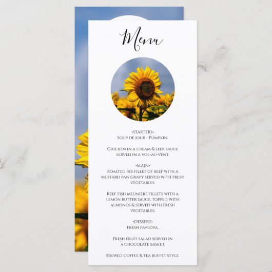 Sunflower Blue Sky Rustic Wedding Menu (Voorkant / Achterkant)