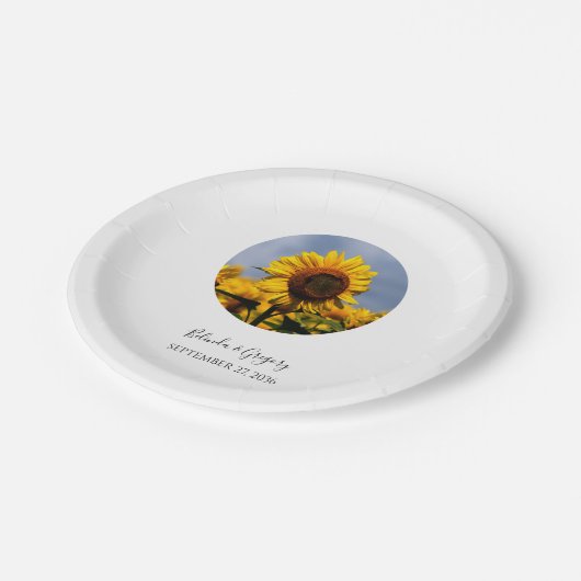 Sunflower Blue Sky Rustic Wedding Papieren Bordje (Gekanteld)