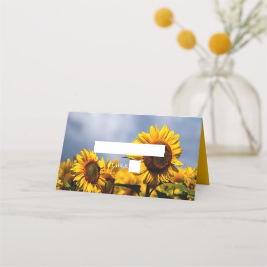 Sunflower Blue Sky Rustic Wedding Place Card (Voorkant)
