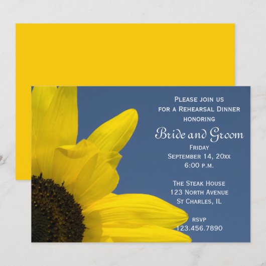 Sunflower Blue Sky Wedding Rehearsal Dinner Invite Kaart (Voorkant / Achterkant)