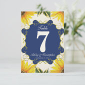 Sunflower & Blue Wedding Réception Numéro de table (Debout devant)