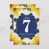 Sunflower & Blue Wedding Réception Numéro de table (Devant / Derrière)