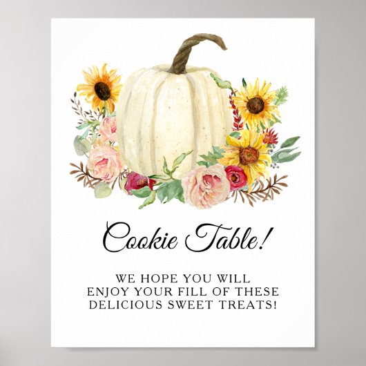 Sunflower Blush Floral Pumpkin Cookie Table Sign Poster (Voorkant)