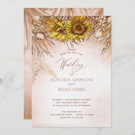 Sunflower Boho Bounty Weddingr Invitation Kaart (Voorkant / Achterkant)