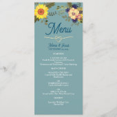 Sunflower Boho Dusty Blue Mariage Menu (Devant)