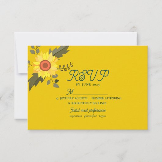 Sunflower Boho Wedding Carte RSVP (Devant)