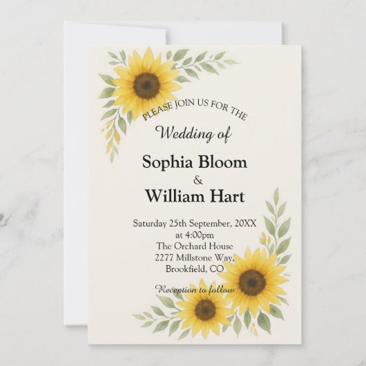 Sunflower Border Wedding Invitation (Devant)