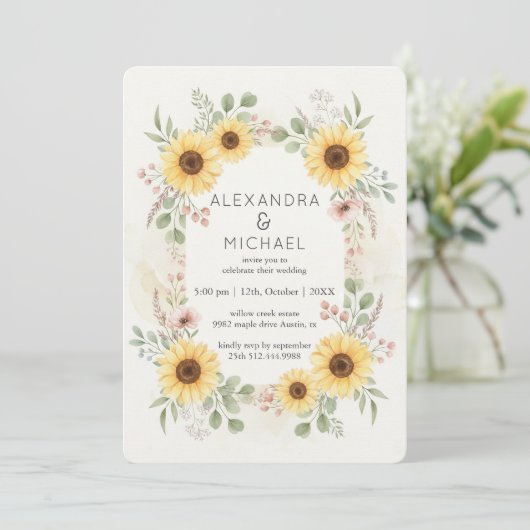 Sunflower Botanical Rustic Wedding Invitation (Debout devant)