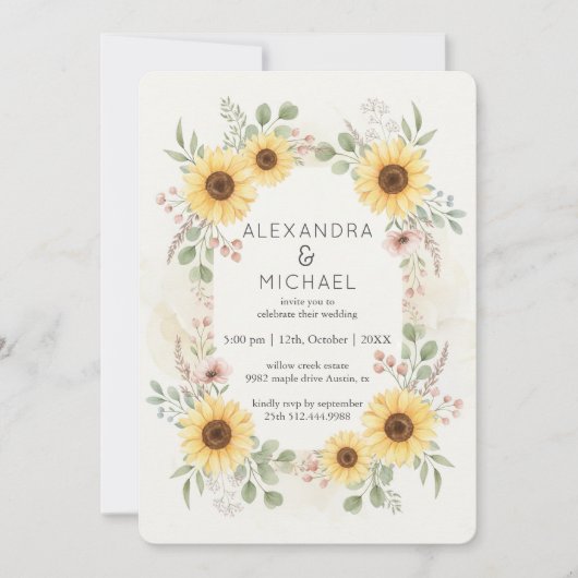 Sunflower Botanical Rustic Wedding Invitation (Devant)