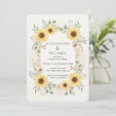 Sunflower Botanical Rustic Wedding Invitation Kaart (Staand voorkant)