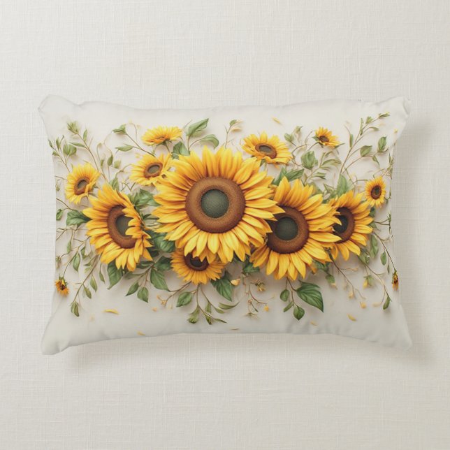 Sunflower Bouquet Botanical Art Accent Kussen (Voorkant)