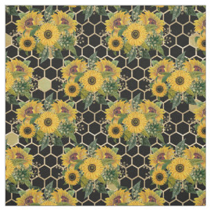 Sunflower Bouquet Gold Honeycomb Graphic Stof