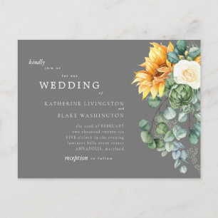 Sunflower Bouquet Grey Budget Weddenschap Uitnodiging Briefkaart