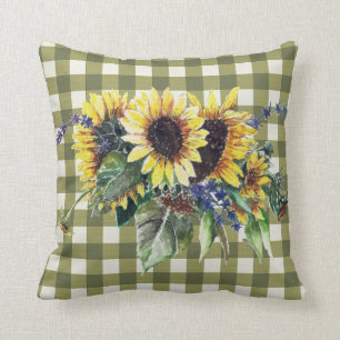 Sunflower Bouquet on Green Gingham Kussen