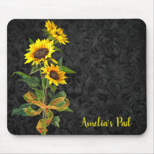 Sunflower Bouquet op Black Damask Muismat