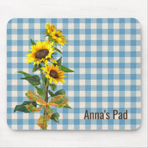 Sunflower Bouquet op Blue Gingham Muismat
