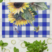 Sunflower Bouquet op Blue Gingham Theedoek (Gevouwen)