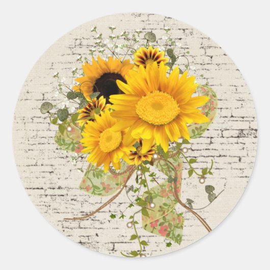 Sunflower Bouquet op Brick Ronde Sticker (Voorkant)