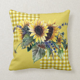 Sunflower Bouquet op Gellow Gingham Pattern Kussen
