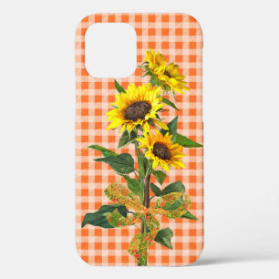 Sunflower Bouquet op Oranje Gingham Hoesje-Mate iP iPhone 12 Hoesje