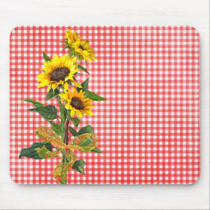 Sunflower Bouquet op Red Gingham Muismat