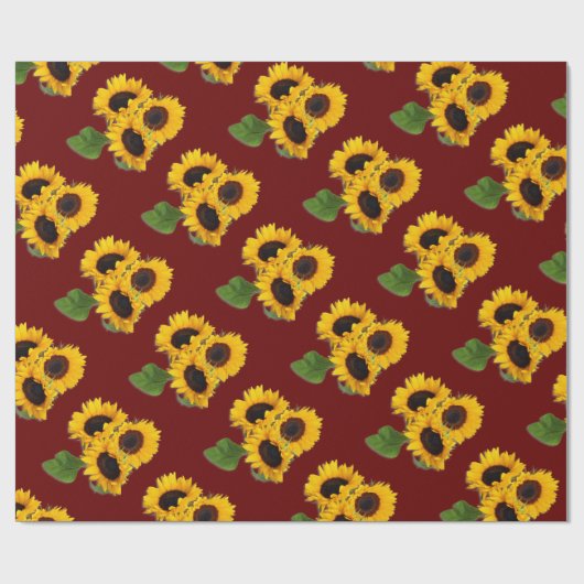 Sunflower Bouquet Pattern Burgundy Gift Wrap Roll Cadeaupapier (Vlak)