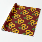 Sunflower Bouquet Pattern Burgundy Gift Wrap Roll Cadeaupapier (Uitgerold)