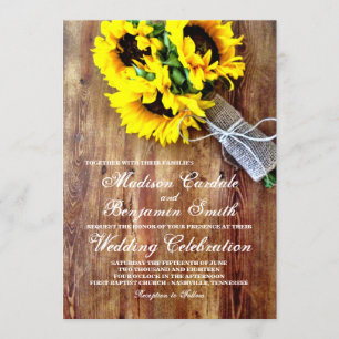 Sunflower Bouquet Rustic Country Wedding Invites Kaart