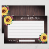 Sunflower Bourgogne Bois Fête des mariées Cartes d (Devant / Derrière)