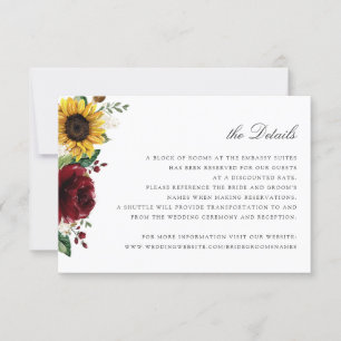 Sunflower Bourgogne Floral Mariage Détails Carte