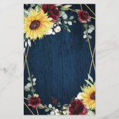 Sunflower Bourgogne Rose Marine Mariage Cartes de  (Dos)