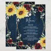 Sunflower Bourgogne Rose Marine Mariage Cartes de  (Devant / Derrière)