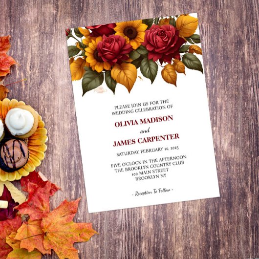 Sunflower Bourgogne Rose rouge Faire-part de maria