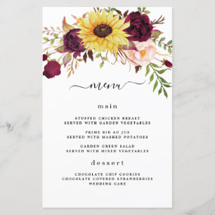 Sunflower Bourgogne Rouge Blush Mariage Cartes de 