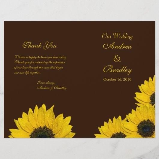 Sunflower Brown Programme de mariage jaune (Devant)