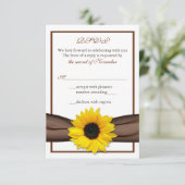 Sunflower Brown Ruban Mariage RSVP Carte de répons (Debout devant)